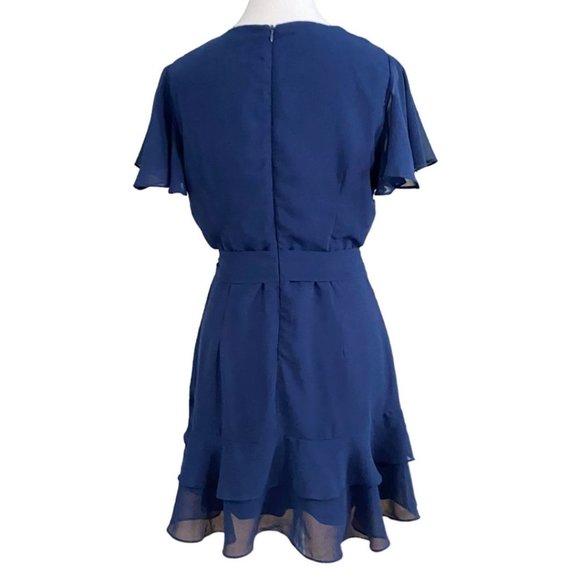 NWOT LULUS SWEET LIKE YOU NAVY CHIFFON RUFFLE FRONT TIE MINI COCKTAIL DRESS - M - Picture 4 of 12